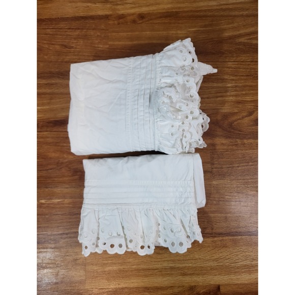 Pottery Barn Love Shack Fancy Eyelet Ruffle Flat Sheet & Pillow Case White Twin